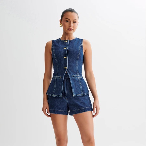 LUXE DENIM BUTTON-UP SET - Picture 1 of 6